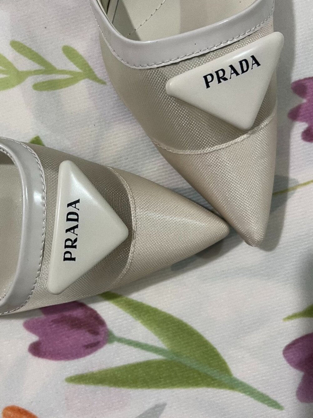 Prada Triangle Logo Mesh Open-Back High Heels - Picture 4 of 6